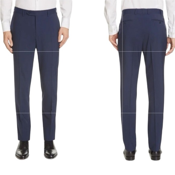 Canali Impeccable Navy Blue Flat Front Wool Trousers Size 38 R - Picture 1 of 15
